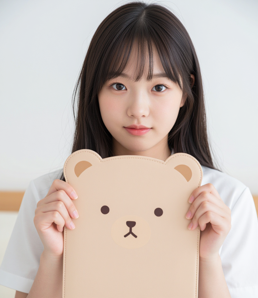 곰돌이 메모지 들고 있는 소녀