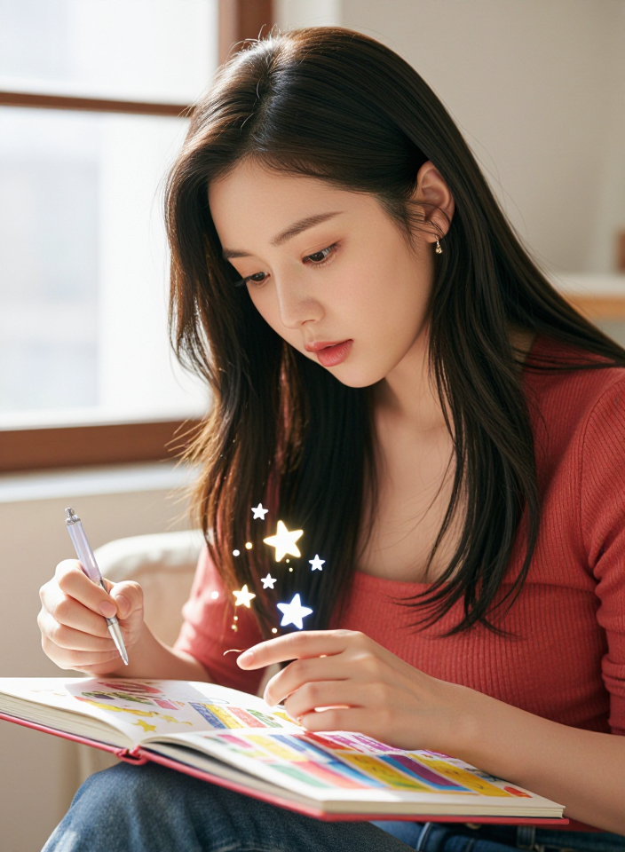 마법 스티커를 붙이는 소녀